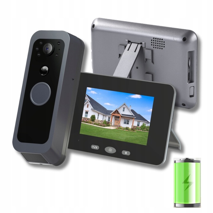 Videointerfon wireless 1080p HD, alb, 4 inch