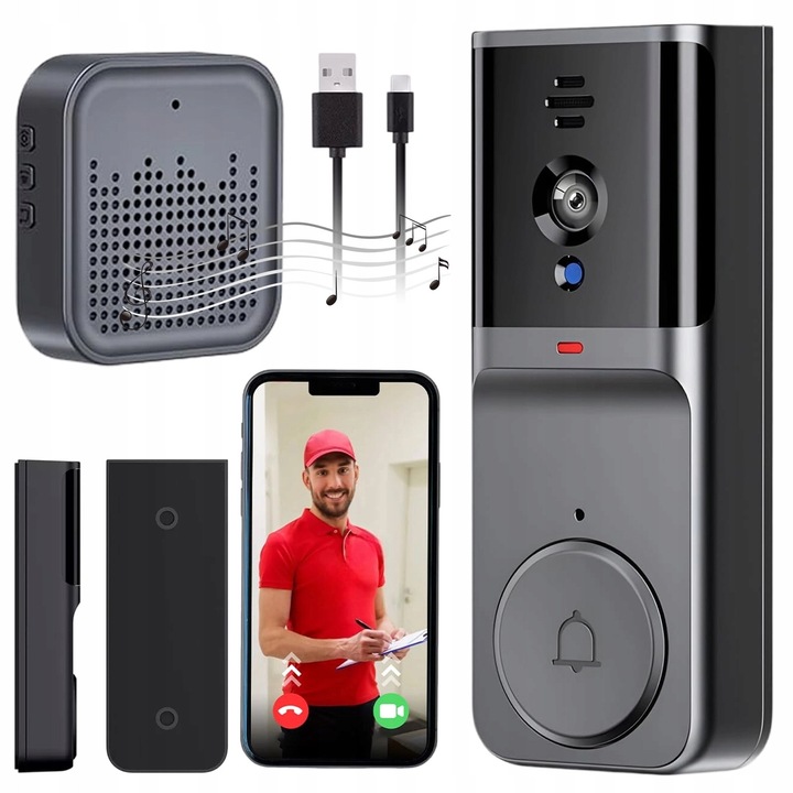 Sonerie electrica, BEDEE, camera HD, detectare miscare, alb