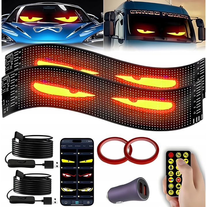 Set 2 buc Lampa LED 59x12 cm, Ochi, Waterproof, USB, pentru interior auto