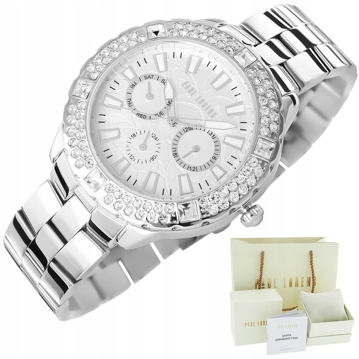 Ceas Dama Paul Lorens PL8527B3-3C1, mecanism quartz, carcasa din otel, bratara ajustabila, argintie, 39x10,6mm