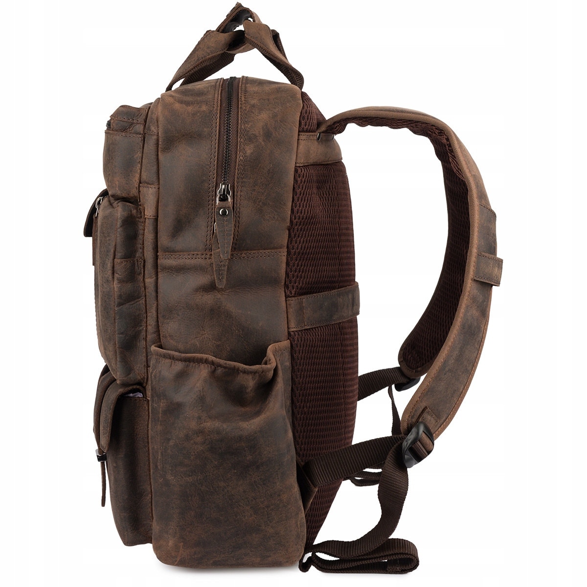 Rucsac din piele pentru laptop 15,6", maroniu, cu multiple compartimente, set organizatoric, Beltimore