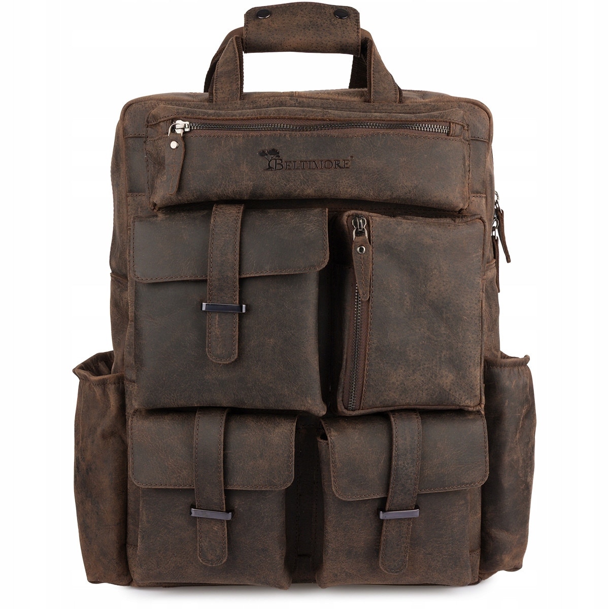 Rucsac din piele pentru laptop 15,6", maroniu, cu multiple compartimente, set organizatoric, Beltimore