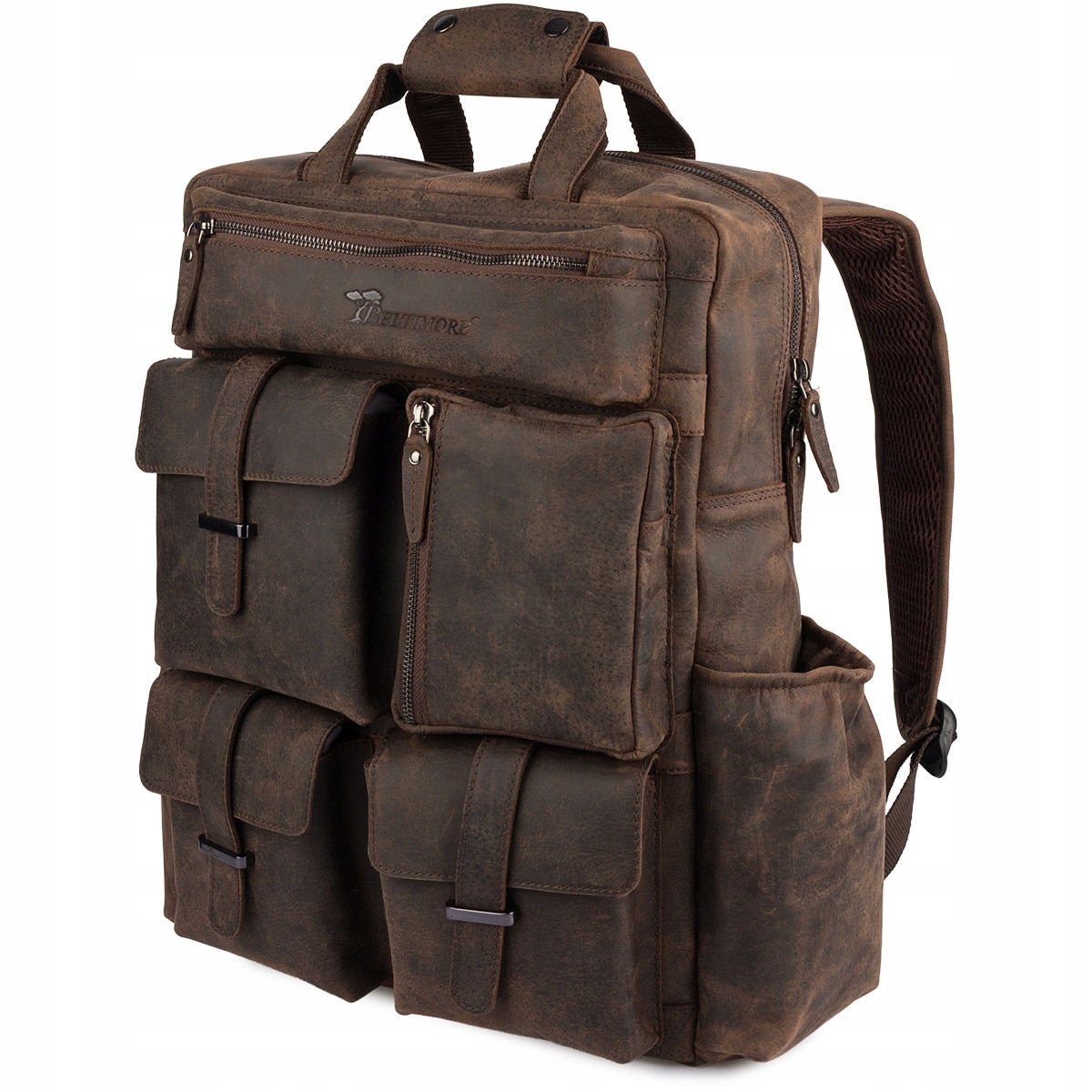 Rucsac din piele pentru laptop 15,6", maroniu, cu multiple compartimente, set organizatoric, Beltimore