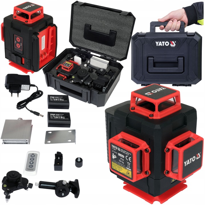 Laser auto-nivelant verde A+ 16 linii 4D cu accesorii, Yato, 30m, 2mm, 100x90x123mm