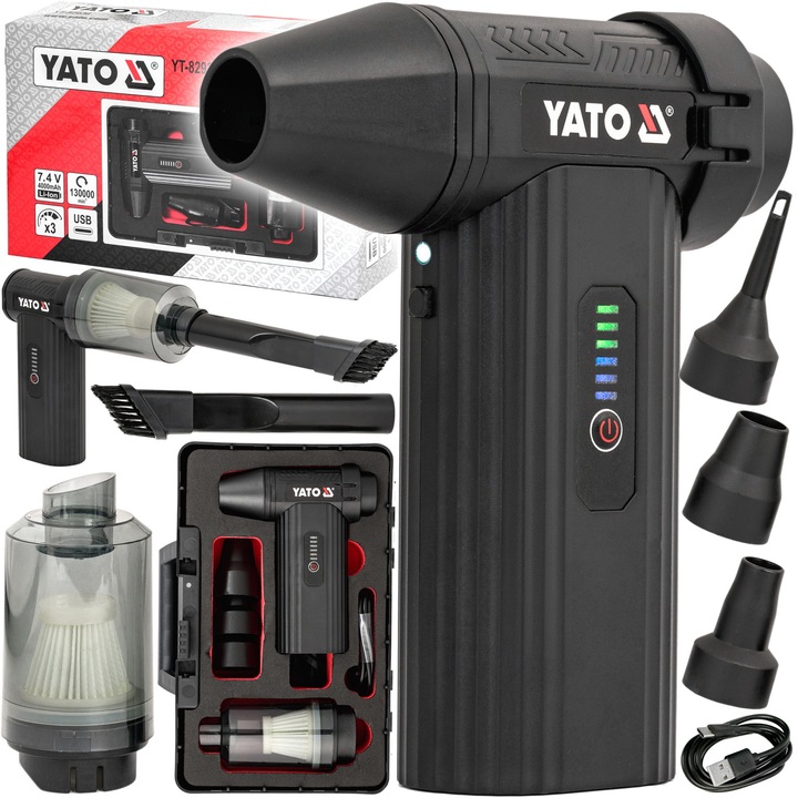 Mini dmuchawa/odkurzator Yato YT-82936, 2 in 1, 4Ah, compacta, set cu 3 duze