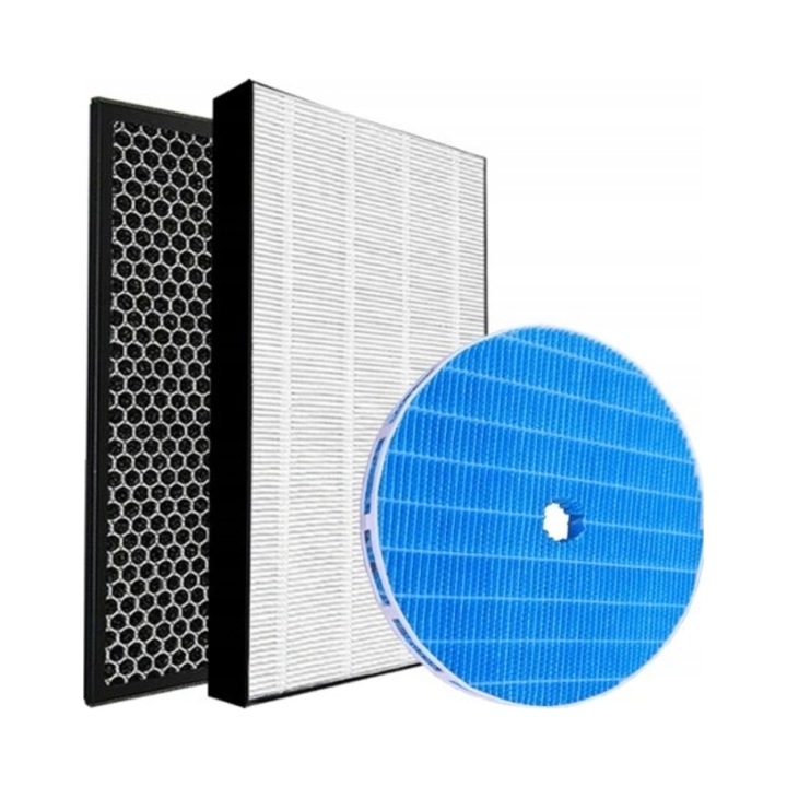 Set filtre HEPA si carbon pentru purificator de aer Philips AC3829/10, 3 bucati, eficienta 99,95%, neutralizeaza mirosurile, umidificare sigura