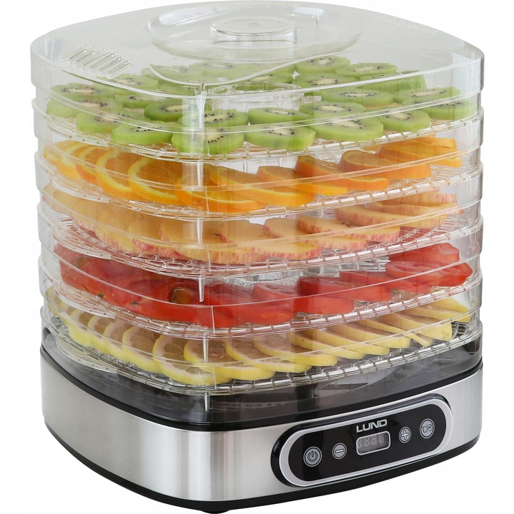 Deshidrator LUND 5 situri 500W cu temporizator, negru, 34x31x32cm