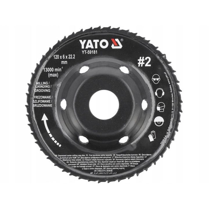 Frez Yato 120x6mm, universal, pentru slefuire si frezare, 22.2mm, 13000rpm