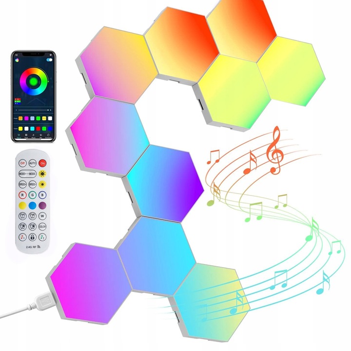 Set de 10 lampi modulare RGB, iluminare interactiva, alb