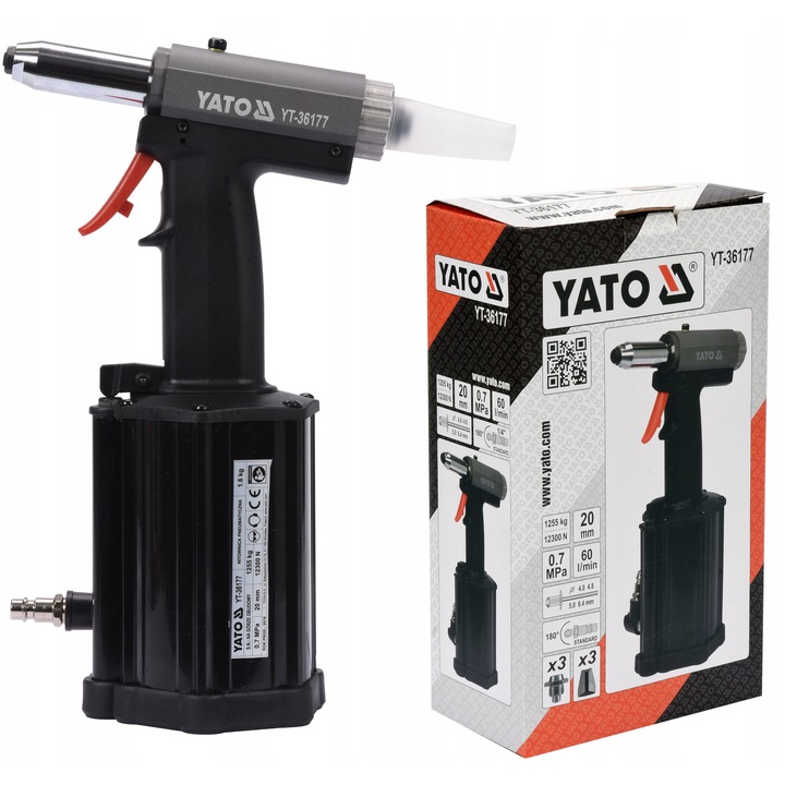 Pistol pneumatic pentru nituri, Yato, 4,0-6,4mm, 1255kg, 1.6kg