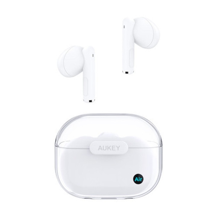 Casti wireless Aukey EP-M2, 13mm, alb, set cu etui de incarcare, rezistenta la apa IPX4, Bluetooth 5.3