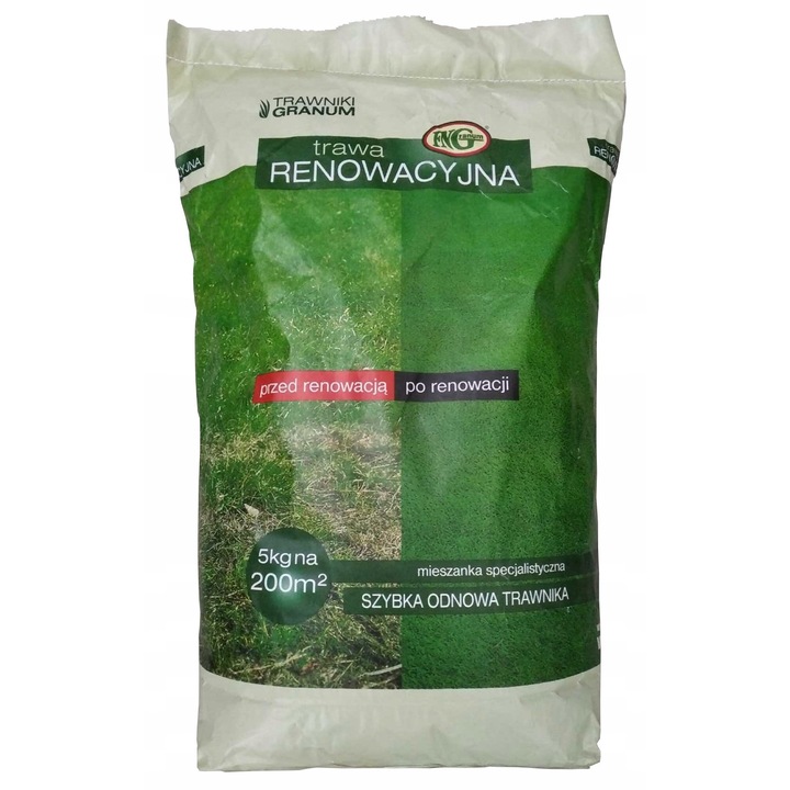 Amestec de iarba Renoware Granum 5kg, pentru regenerarea gazonului, verde inchis, 200m²