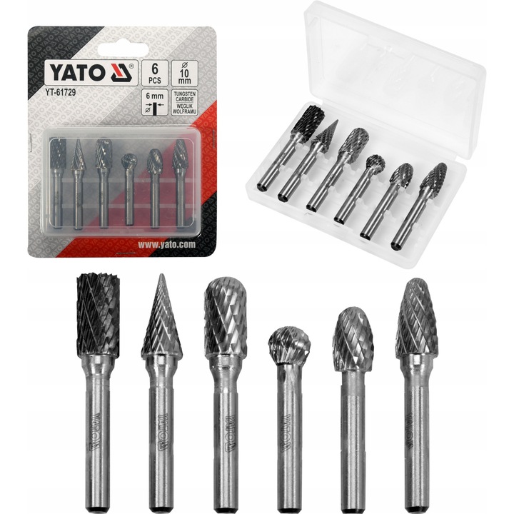 Set freze trzpieni pentru metal Yato, 6 bucati, 10mm, 6mm, tungsten