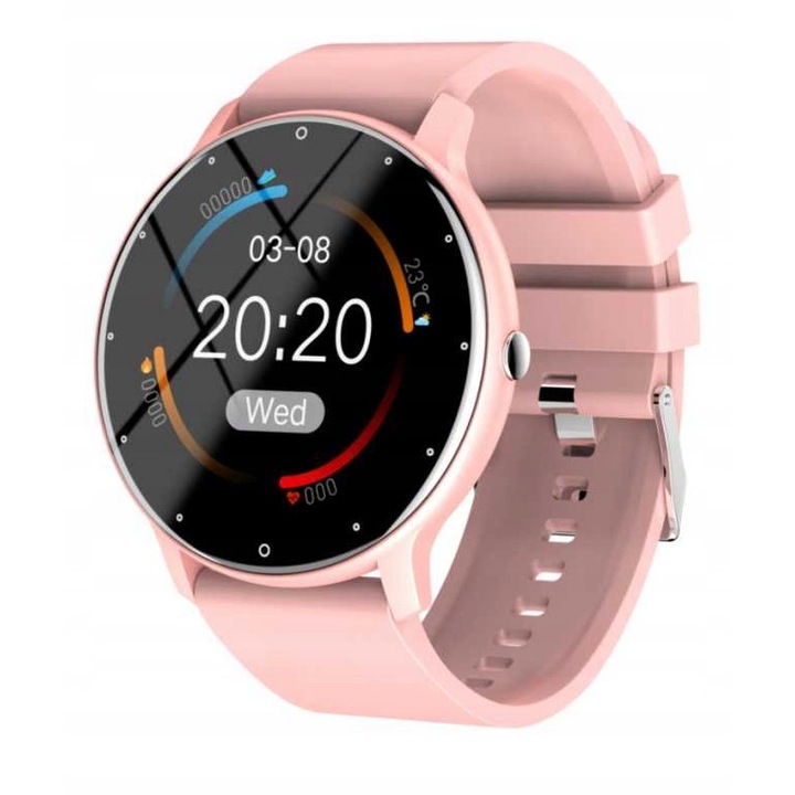 Smartwatch 1.28", 8 moduri sportive, rezistent la apă, roz, 46x9.85mm