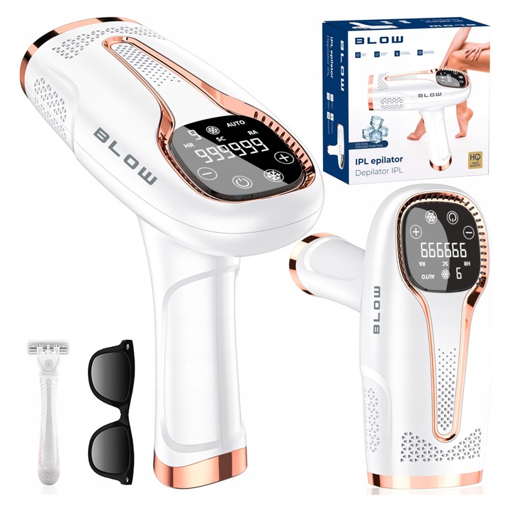 Depilator IPL BLOW, 9 niveluri putere, racire Ice Cool, fara durere, pentru corp, bikini, picioare