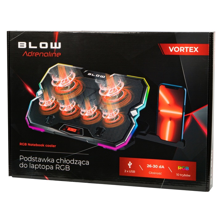 Support racire laptop BLOW, RGB, 4 ventilatoare, 390x265x35mm, negru