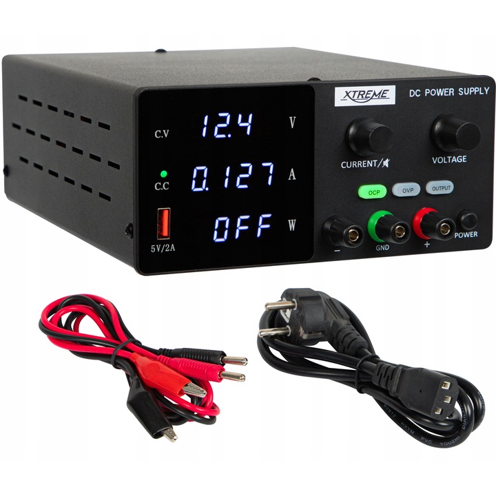 Sursa alimentare laboratoriu, Xtreme, 30V/5A, negru, cu display, protectie termica