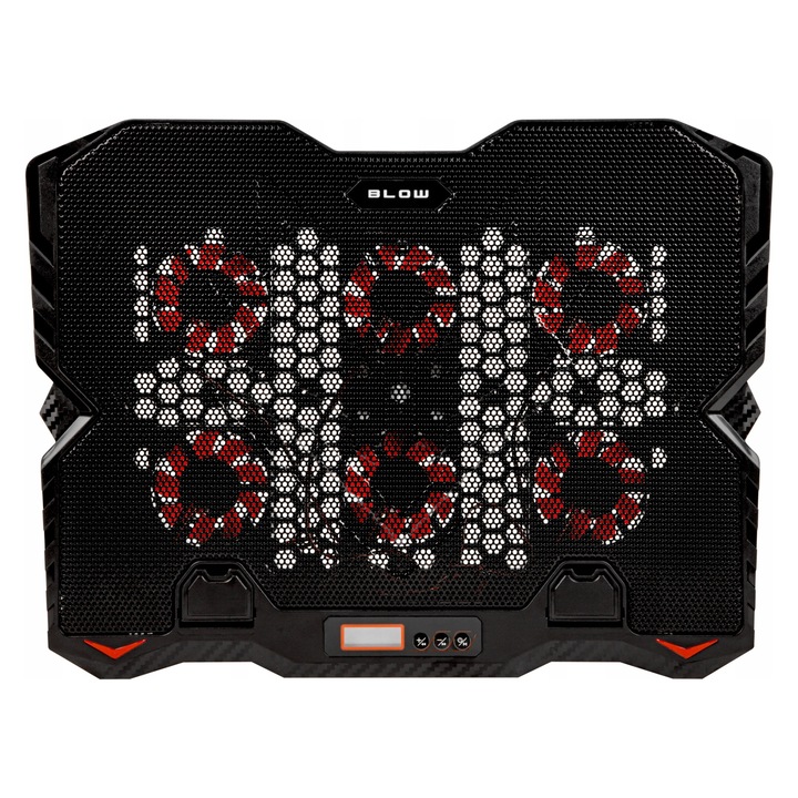 Suport racire laptop BLOW, 6 ventilatoare, iluminare rosie, 360x270x32mm, pentru laptopuri 9"-15,6"