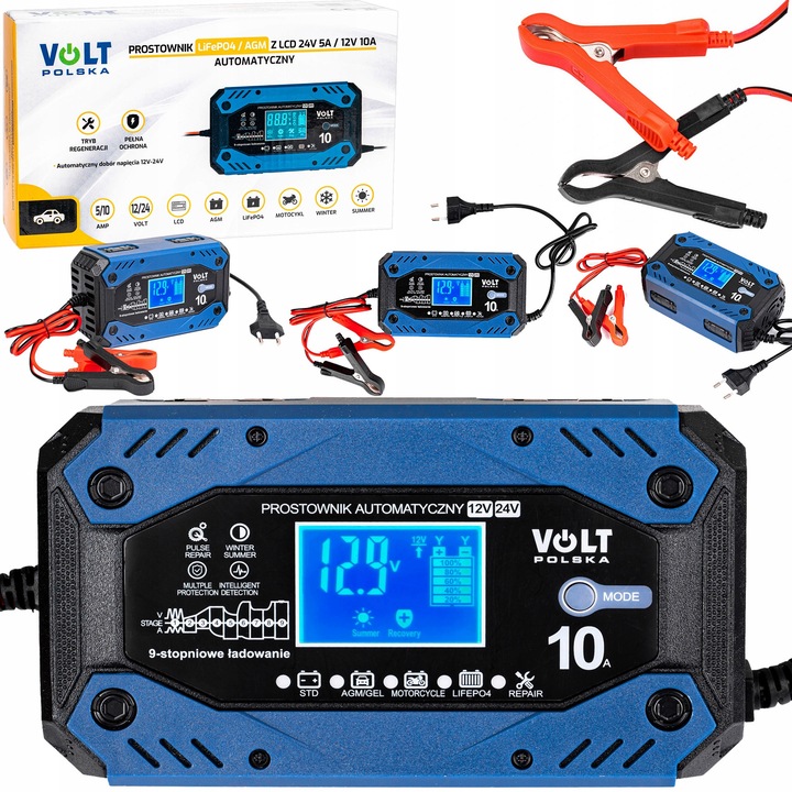 Redresor auto Volt 12V/24V 5-10A pentru acumulatori AGM si LiFePO4, 160x85x62mm