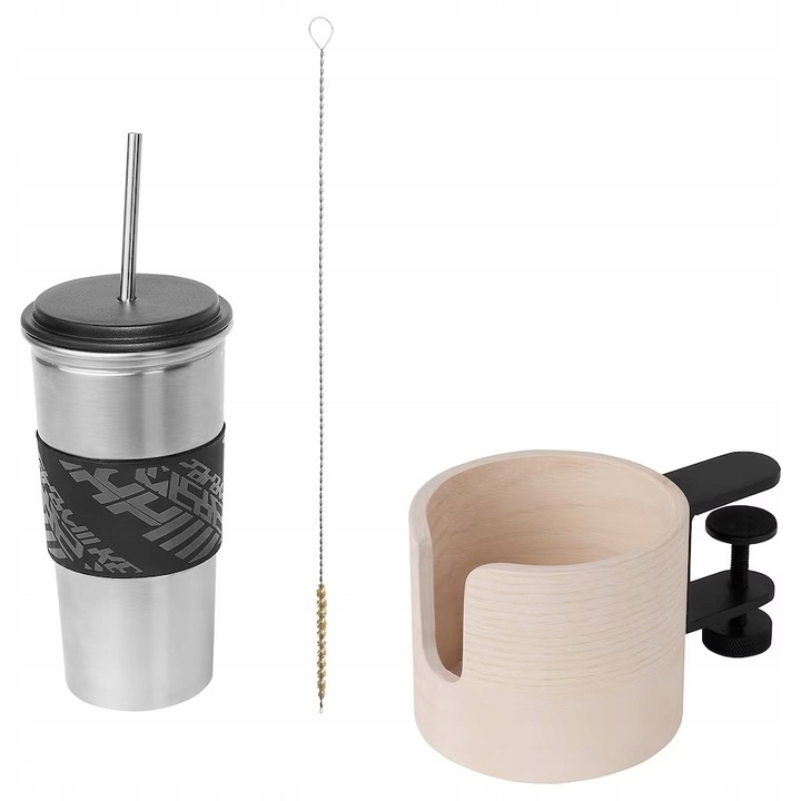 IKEA termosz bögre, 500ml, fekete, tartóval, rozsdamentes acél