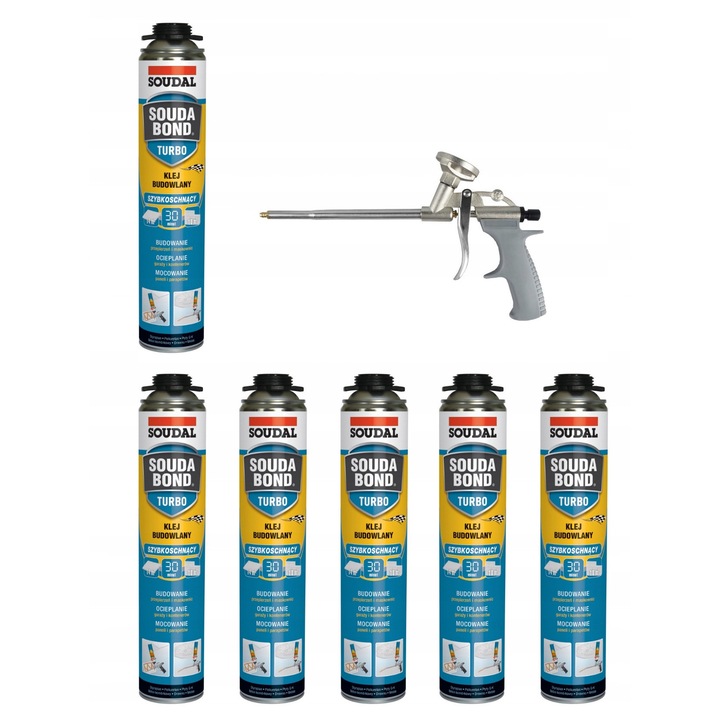 Adeziv poliuretanic Soudabond TURBO, 6 buc, 750 ml, portocaliu, cu pistol de aplicare