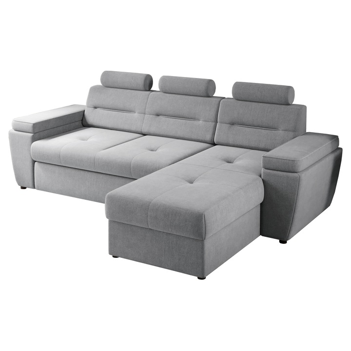 Coltar Sik, extensibil, lada depozitare, stofa, 263 x 175 x 93 cm, Gri Deschis