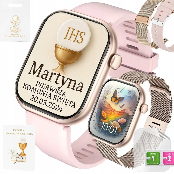 Smartwatch Pro G20P okosóra gyermekeknek, Rose Gold, rózsaszín szíj és pánt, ajándékszett elsőáldozásra