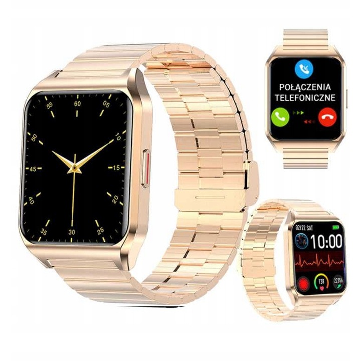 Ceas smartwatch Rubicon RNCE89, senzor puls și termometru, auriu, 37x48x12mm, cu geantă cadou inclusă