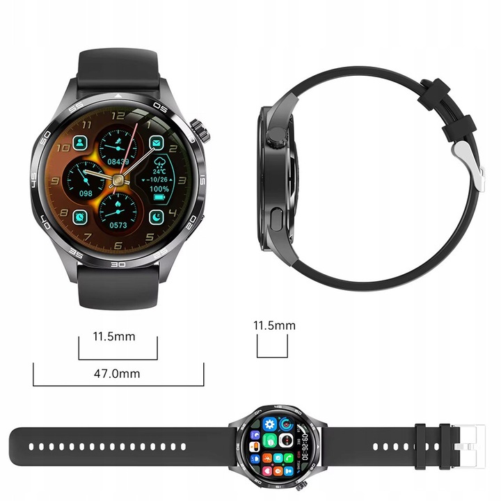 Smartwatch Smart-Trend Pro Watch One+ cu monitorizare ECG, tensiune, puls, glucoză, negru, 47x47x11,5mm