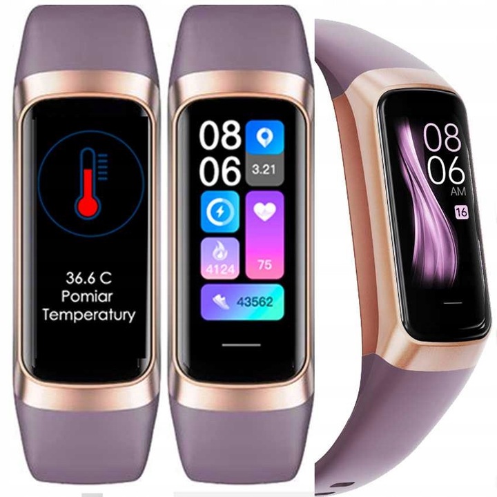 Фитнес гривна Smart-Trend, модел RNCF05, проследяване на пулс, термометър, розов цвят, размери 44x19x11 мм