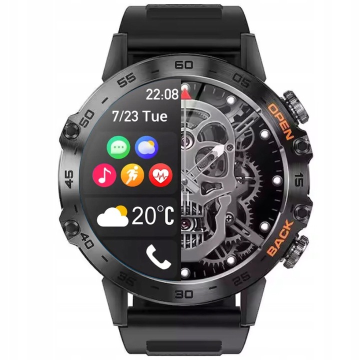 Ceas inteligent barbati, model PRO 2024, negru, cu monitorizare EKG, Bluetooth 5.0, baterie 400 mAh