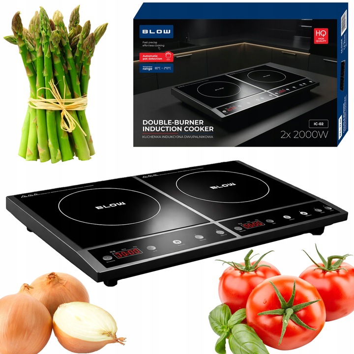Plită electrică portabilă BLOW, două arzătoare, control tactil, sticlă microcristalină, dimensiuni compacte