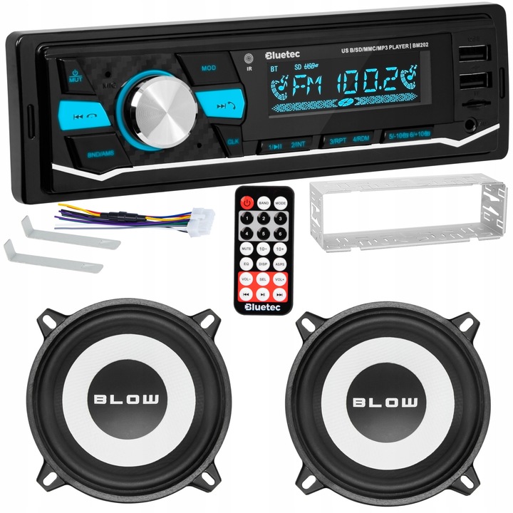 Radio auto Bluetec 1-DIN cu Bluetooth, 2 difuzoare 13 cm