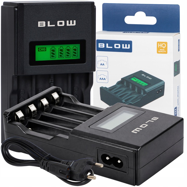 Incarcator BLOW pentru baterii AA/AAA, 1-4 celule, display LCD, 100-240V, set complet
