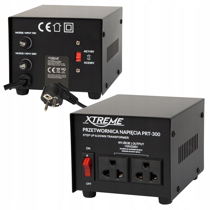 Stabilizator de tensiune Xtreme, convertor 110V-230V, 300W, 2 iesiri, 120x155x105mm