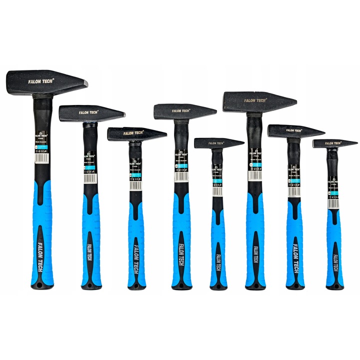 Falon-Tech kalapácskészlet, 5 darab, különböző súlyok, üvegszálas nyél, 30x40cm