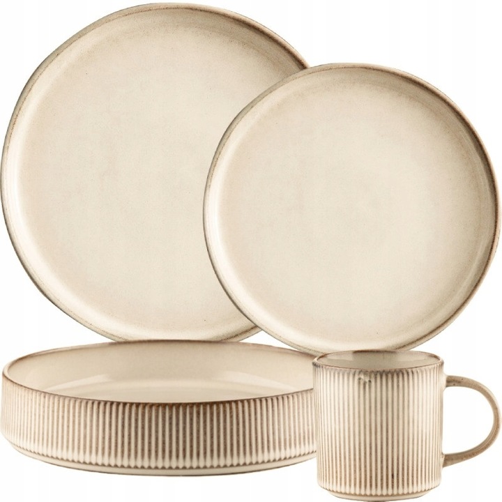 Set servire masa Florina Evia 24 piese, 6 persoane, crem, 26x19x21cm