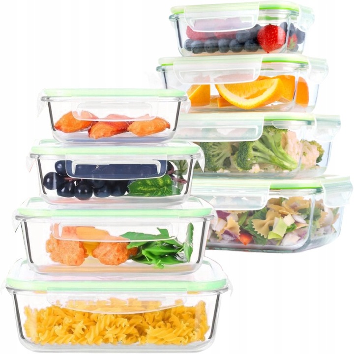 Corio 8 részes hermetikusan záródó üveg ételtároló készlet, 370ml, 640ml, 1050ml, 1520ml, többszínű