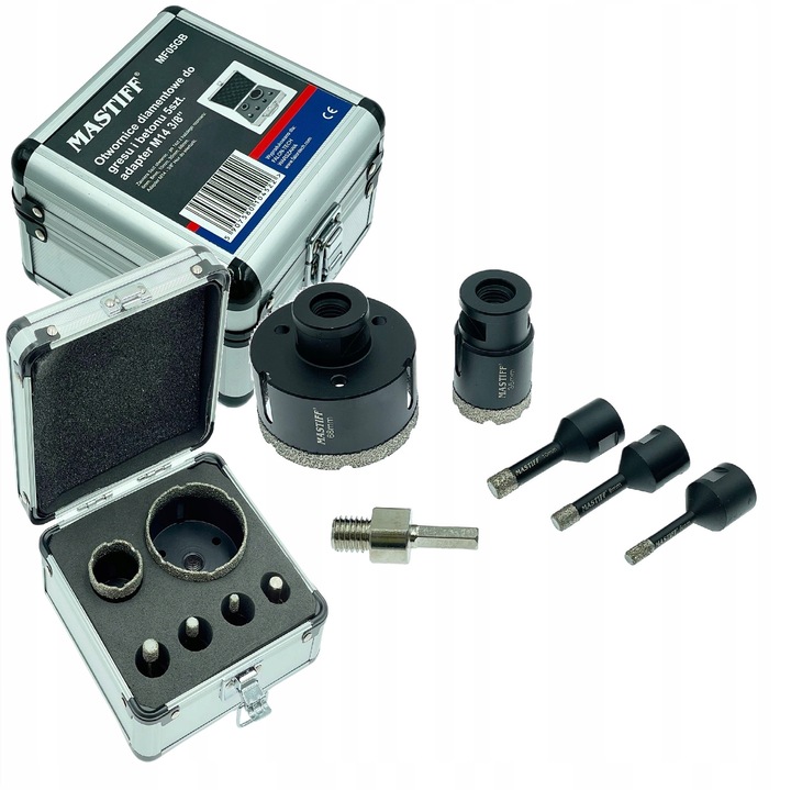 Set burghie diamantate Mastiff pentru gresie, 6-68mm, culoare negru mat, cu adaptor M14-3/8"