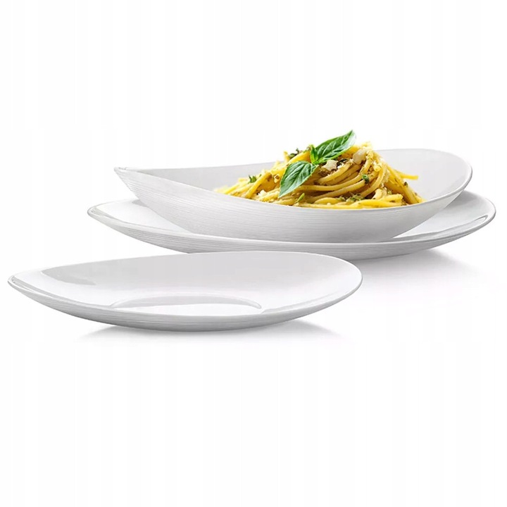 Set servire masa Florina Prometeus, 18 piese, sticla opal, alb, design elegant