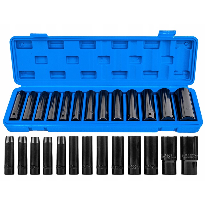 Set chei cu tubulara lunga 1/2", SILVER, 13 elemente, 10-30mm, 78mm, cutie de depozitare