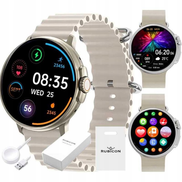 Smartwatch Rubicon, titaniu, 1.39", 100+ moduri sportive, incarcare wireless