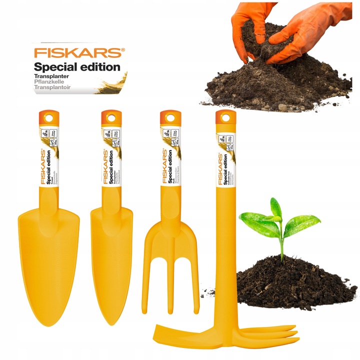 Fiskars kerti szerszámkészlet, ásó, keskeny ásó, kapa, kultivátor, többszínű