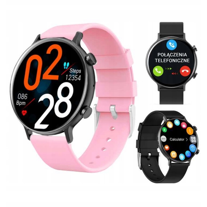 Smartwatch Rubicon RNCE98, 2 bratari, monitorizare somn, puls, roz/negru, 44x9,6mm