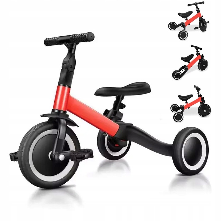 4 az 1-ben piros két- vagy háromkerekű futóbicikli + pedálok