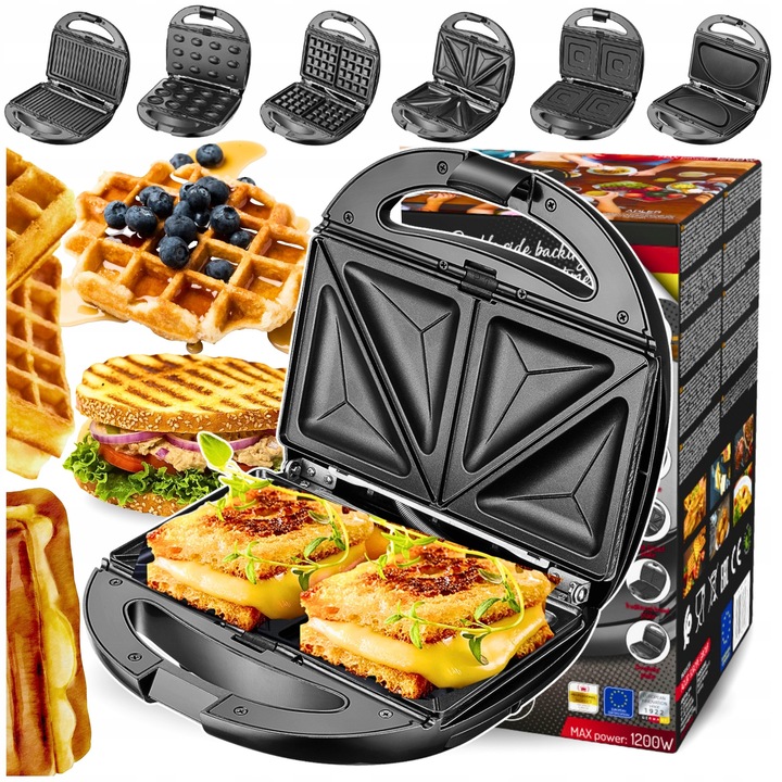 Sandwich-maker Adler 6 in 1 1200W, pentru toasturi, negru