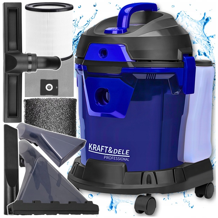 Aspirator 4 in 1 Kraft&Dele, 2200W, negru, capacitate 16l, pentru curatare tapiterie auto si covoare