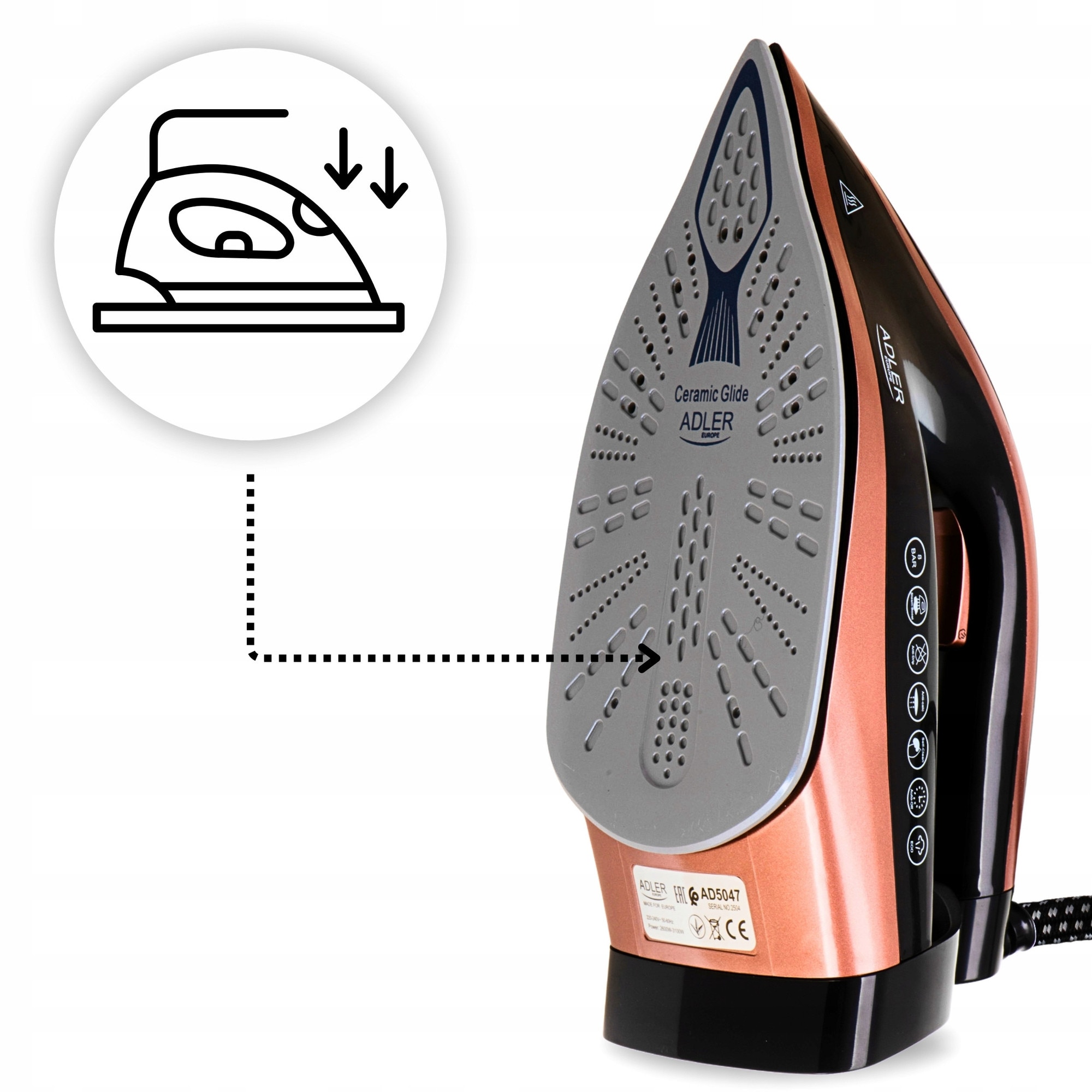 Generator de aburi Adler, 3100W, 8 bar, 600 g/min, ceramica, 1,5 L