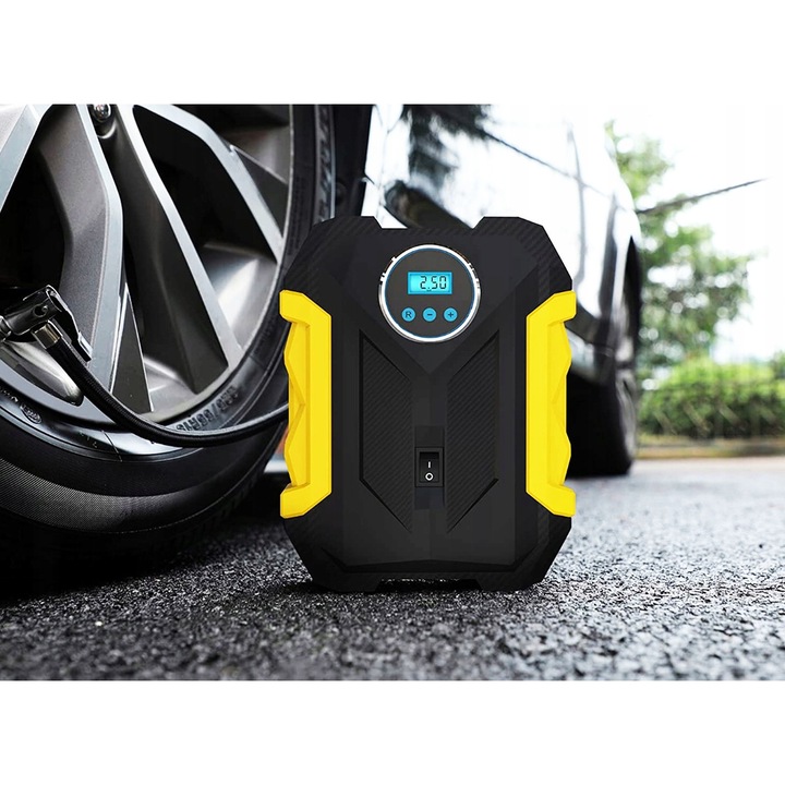 Compresor auto Novatech, 120W, manometru digital, LED, 17,8x15x4,5cm, negru