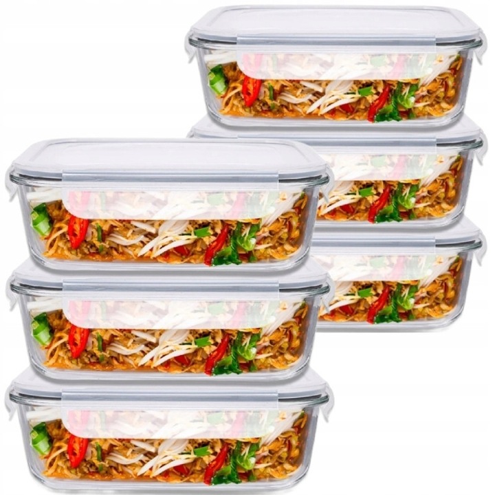 Florentyna üveg ételtároló készlet, 3 x 640 ml, 3 x 370 ml, extrém hőmérsékletálló, hermetikus fedéllel